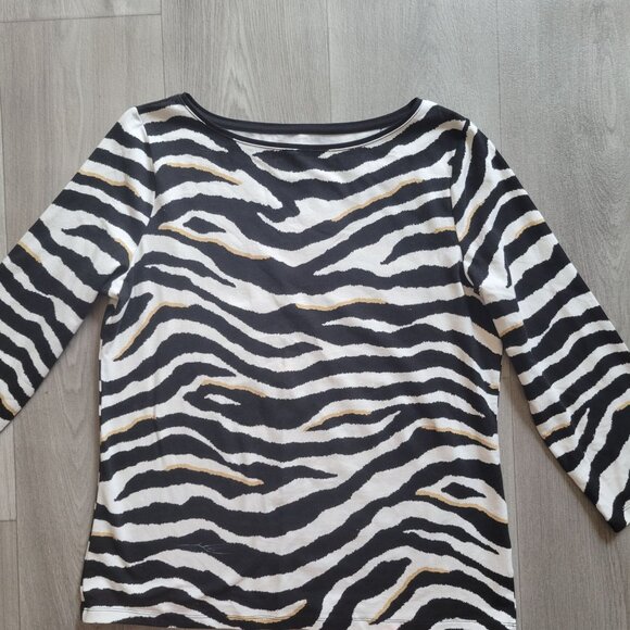 Talbots Zebra Print Boatneck 3/4 Sleeve Tee Shirt - Black/White Large - Picture 3 of 4
